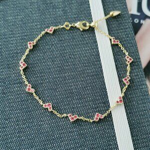 New Gold kendra scott Haven Heart Chain Bracelet Pink Crystal